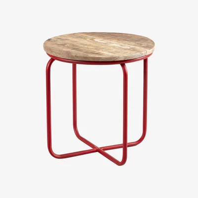 The Range Reclaimed Metal and Solid Wood Top Round Bar Stool - Red
