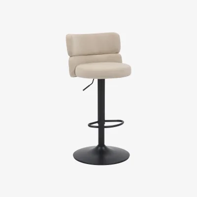 The Range Pair of Mason Brushed Velvet Black Base Bar Stools - Cream