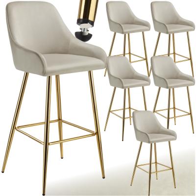The Range Avane Velvet Look Padded Bar Stool with Backrest - Cream and Gold / 6