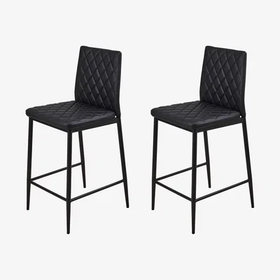 The Range Livingandhome 2PCS PU Leather Upholstered diamond-quilted Bar Stools - Black