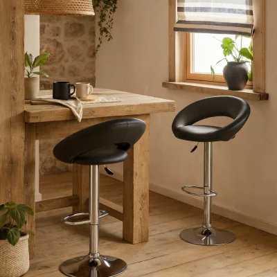 The Range Jorah Set of 2 Dark Grey Faux Leather Swivel Bar Stools with Open Back - White