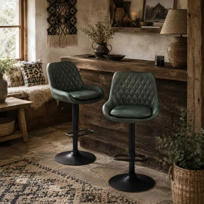 The Range Milosu Green Adjustable Retro Bar Stools Set of 2 with Swivel Seats