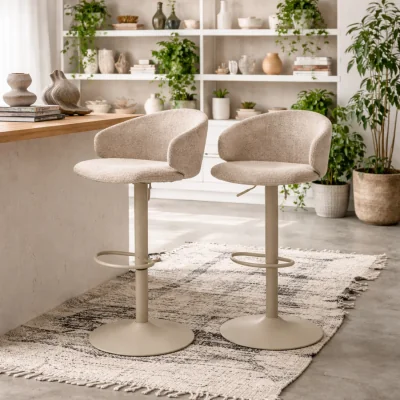 The Range Valley Set of 2 Boucle Swivel Bar Stools with Gas Lift - Beige