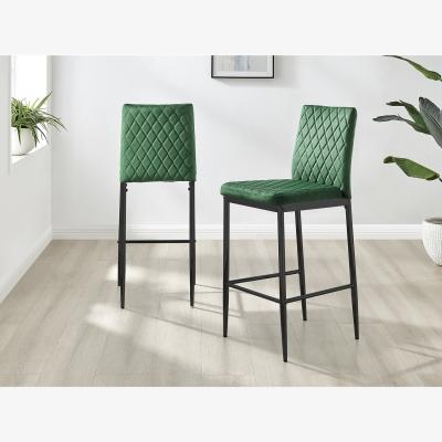 The Range 2x Modern Milan Velvet Bar Stools with Black Legs - Green