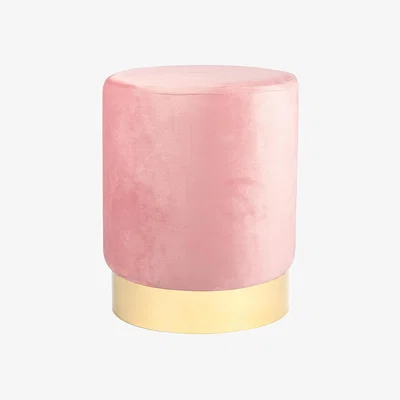 The Range Round Foam Padded Velvet Footstool - Pink