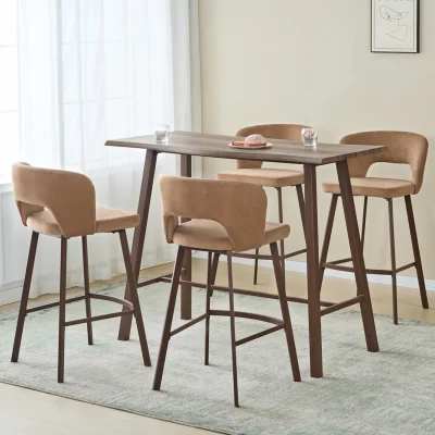 The Range Axel Table and Bar Stool Set - Walnut Brown