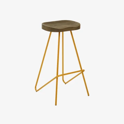 The Range District Elm Wood Bar Stool With Metal Legs - Gold