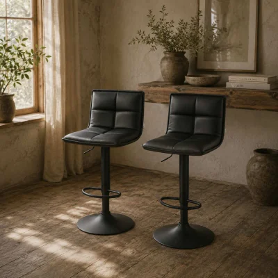 The Range Miha Set of 2 Black Faux Leather Modern Bar Stools