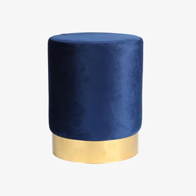 The Range Round Foam Padded Velvet Footstool - Blue