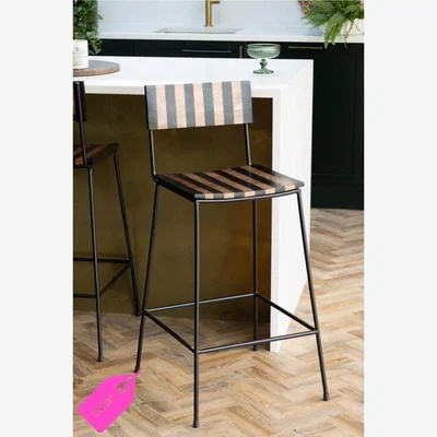 Rockett St George Black Stripe Wooden Bar Stool - SAMPLE