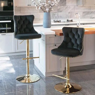 The Range Set of 2 Luxury Velvet Swivel Bar Stools - Black