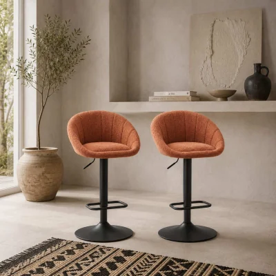The Range Lovake Fabric Orange Relaxed Tub Bar Stools Set of 2 with Curved Seat