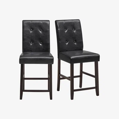 The Range Set of 2 Bar Stools with Button-Tufted Back - Black
