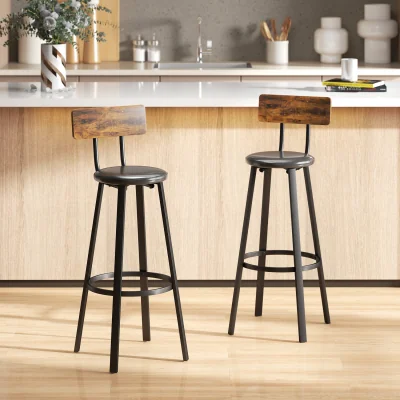 The Range HOMCOM Set of 2 Bar Stools Upholstered Bar Chairs with Back Footrest - Rustic Brown and Black