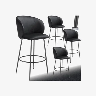 The Range Luana Velvet Look Padded Bar Stool with Backrest - Black / 4