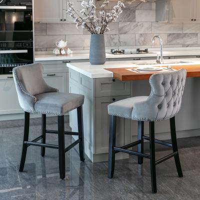 The Range Set of 2 Modern Velvet Tufted Wing Back Wooden Leg Bar Stools - Grey