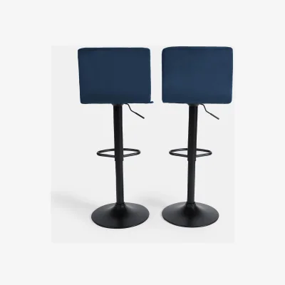 The Range Set of 2 Adjustable Striped Velvet Bar Stools - Navy