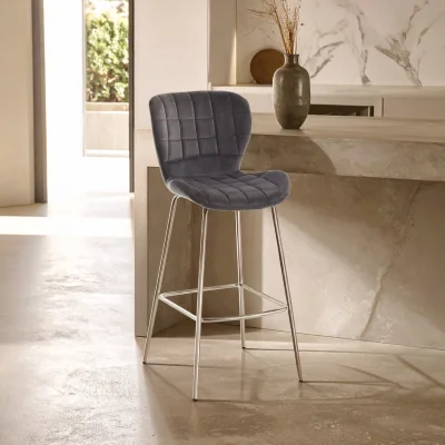 The Range Warton Grey Velvet Bar Chair - Silver