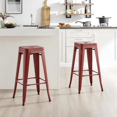 The Range 2 x Colton Tolix Style Industrial Metal Stackable Kitchen Bar Stools - Red
