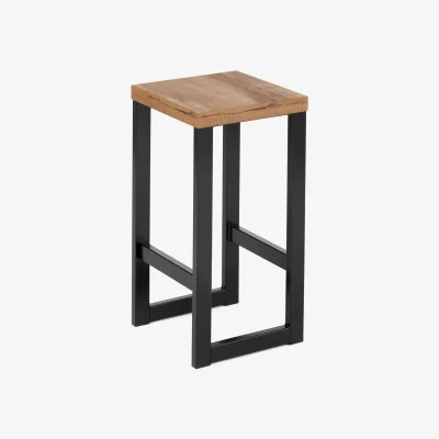 The Range Industrial Bar Stools 60cm with Footrest, Black Metal Frame Rustic Wood Seat - Black