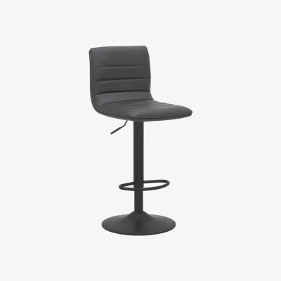 The Range Aldo Black Bar Stool - Adjustable Height Kitchen Stool with Faux Leather Seat - Black