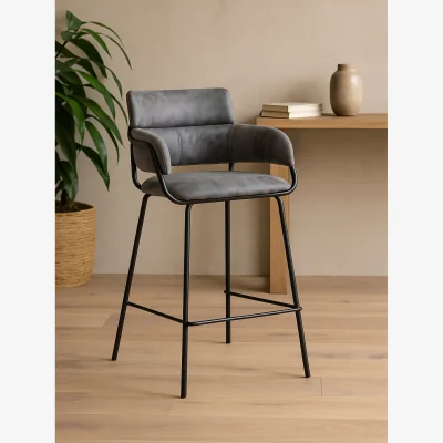 The Range Tamzin Grey Faux Leather Bar Chair - Black
