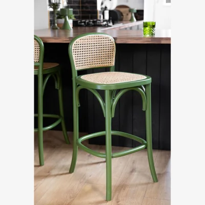 Rockett St George Set of 2 Chez Pitou Wood & Woven Cane Bar Stools in Green
