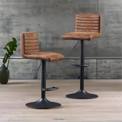 The Range Set Of 2 Adjustable Swivel Suede Bar Stools  - Brown