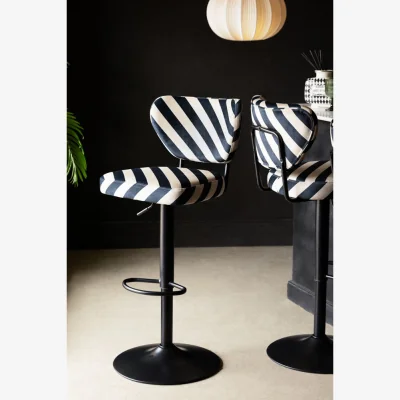 Rockett St George Set Of 2 Adjustable Bar Stools in Black & Sand Stripe