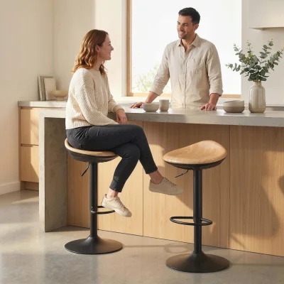 The Range HOMCOM Set of 2 Breakfast Barstools, PU Leather, Oak - Oak