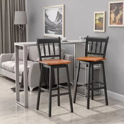 The Range Set of 2 Swivel Bar Stools Wooden Counter Height Chair Pub Dining Chairs - Black and Brown