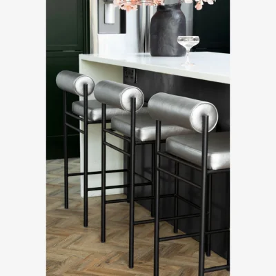 Rockett St George Metallic Silver Roll Back Bar Stool