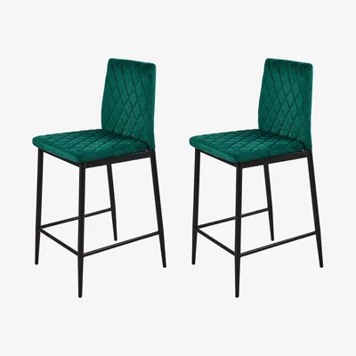 The Range Livingandhome 2PCS PU Leather Upholstered diamond-quilted Bar Stools - Green