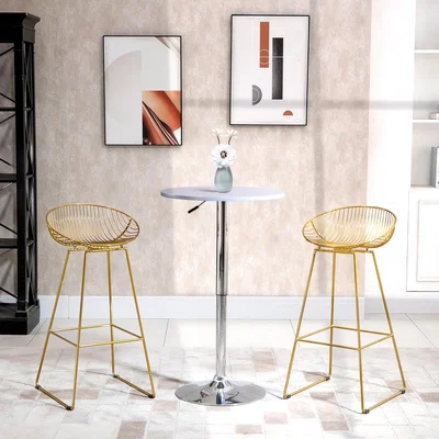 The Range Set of 2 Modern Barstools Bar Chairs with Footrest Steel Frame - Gold