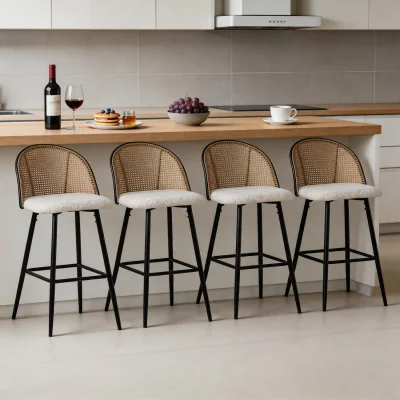 The Range Padded Bar Stools with Rattan Back for Kitchen Dining Reception - White