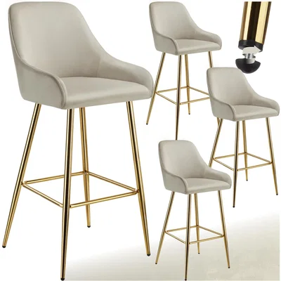 The Range Avane Velvet Look Padded Bar Stool with Backrest - Cream and Gold / 4