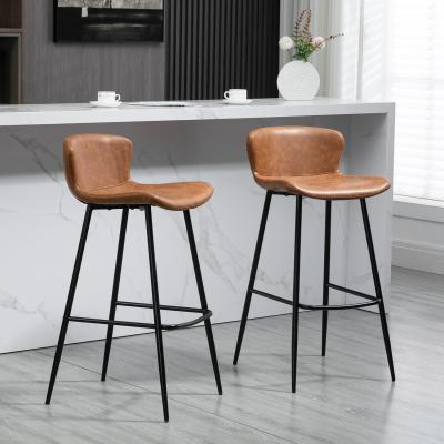 The Range Upholstered Bar Stools Set of 2, Bar Chairs with Backrest - Brown