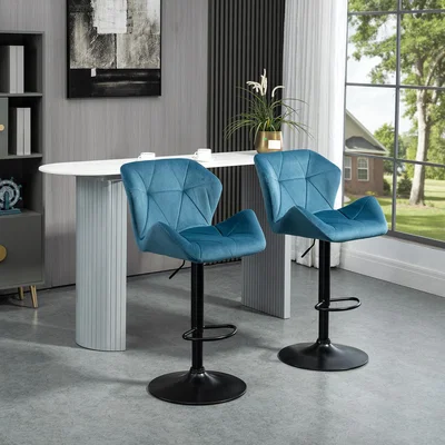 The Range Adjustable Bar Stools Set of 2 Velvet-Touch Swivel Metal Frame - Blue