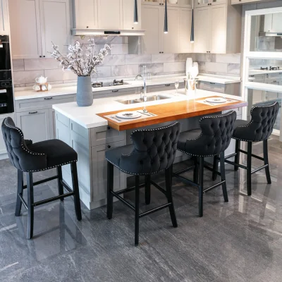 The Range Set of 6 Contemporary Velvet Upholstered Wing-Back Barstools - Black