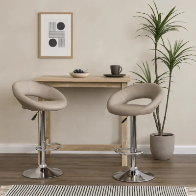 The Range Jorah Set of 2 Light Grey Taupe Swivel Bar Stools with Open Back and Adjustable Height - Taupe