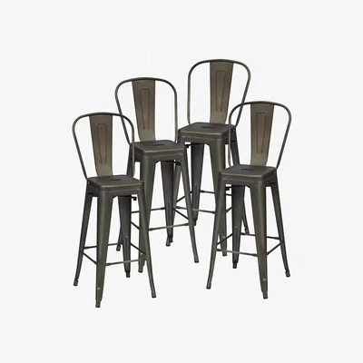 The Range Set of 4 Metal Bar Stools with Removable Back - Brown