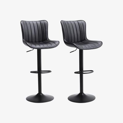 The Range Set of 2 Barstools PU Leather Adjustable Height Swivel Counter Chairs - Black