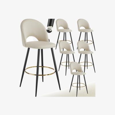 The Range Rachel Velvet Look Padded Bar Stool with Backrest - Cream and Black / 6