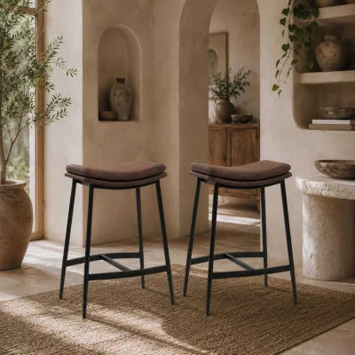 The Range Noveha Microfiber Brown Industrial Breakfast Bar Stools Set Of 2 With Curved Seat