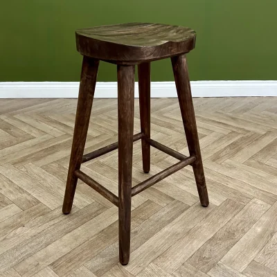 The Range Solid Mango Wood Bar Stool with Footrest - Dark Oak