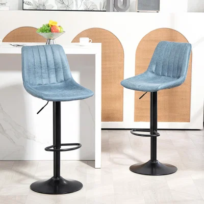 The Range HOMCOM Set Of 2 Microfiber Bar Stools - Blue
