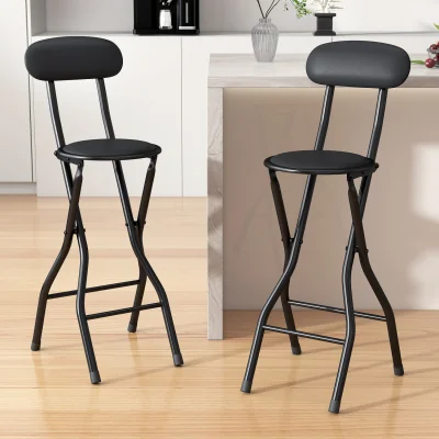 The Range MCC Direct Set of 2 Folding Breakfast Bar Stools - Padded Kitchen Dining Chairs - Black