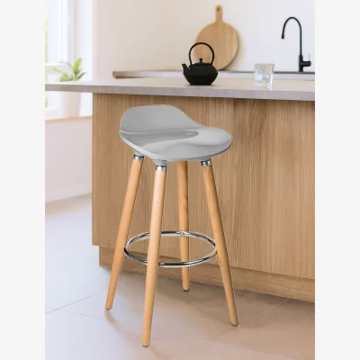 The Range Stockholm Taupe Abs And Beech Wood Bar Stool - Natural