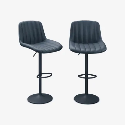 The Range Ribbed PU Leather Bar Stools with Backrest and Footrest - Navy / 2