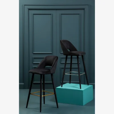 The Range Warren Black Velvet Bar Chair - Black